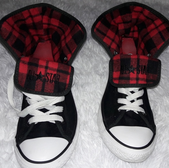 red and black checkered converse